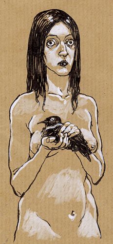 mujer con pájaro